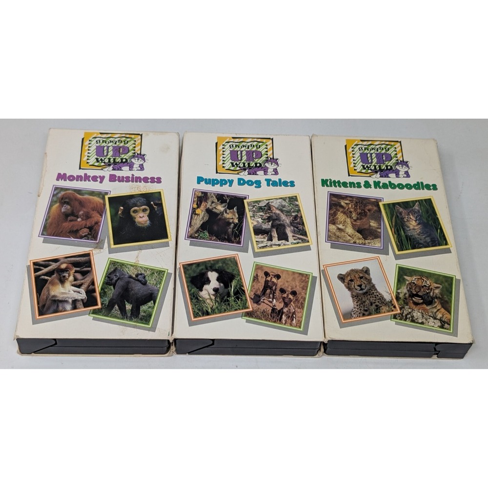 BBC Growing Up Wild Animals Monkey Business Dogs Cats Kids VHS Tape Lot Of 3‎
